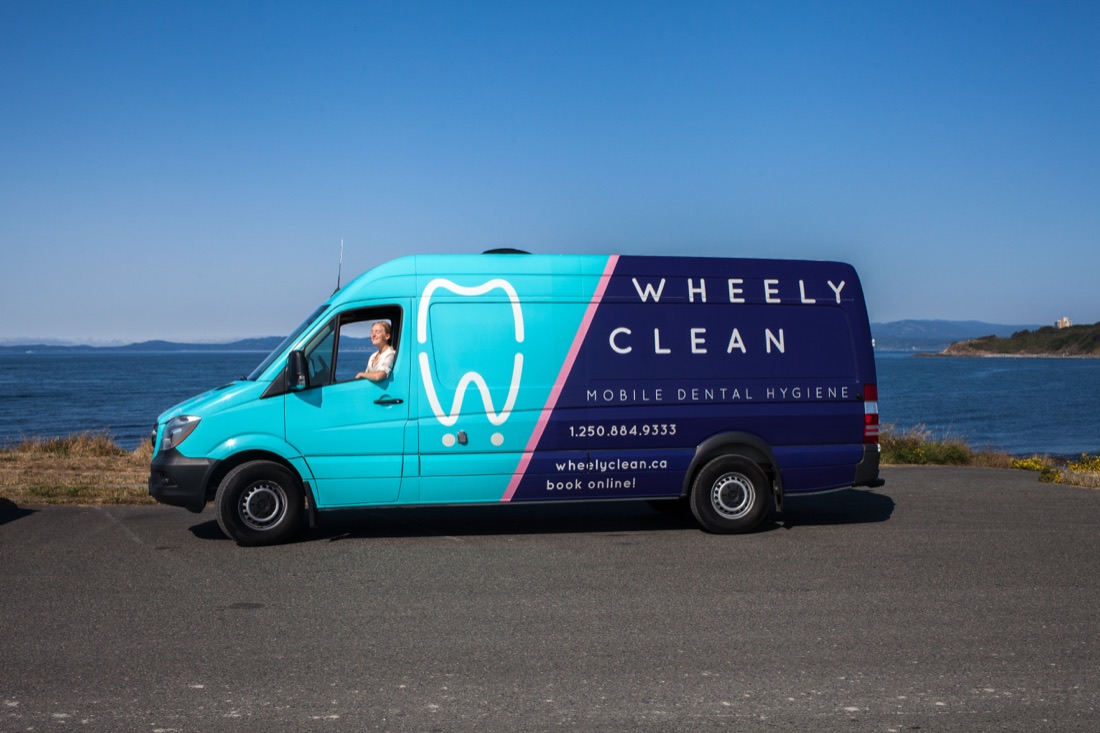 A Wheely Clean van parked at a Victoria waterfront lookout